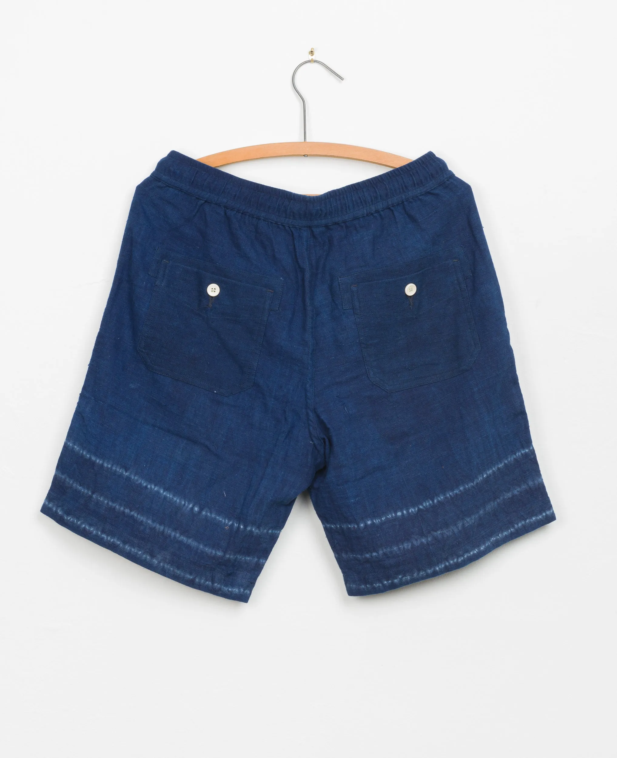 Dipak Utility Short in Indigo Stripe Shibori Border