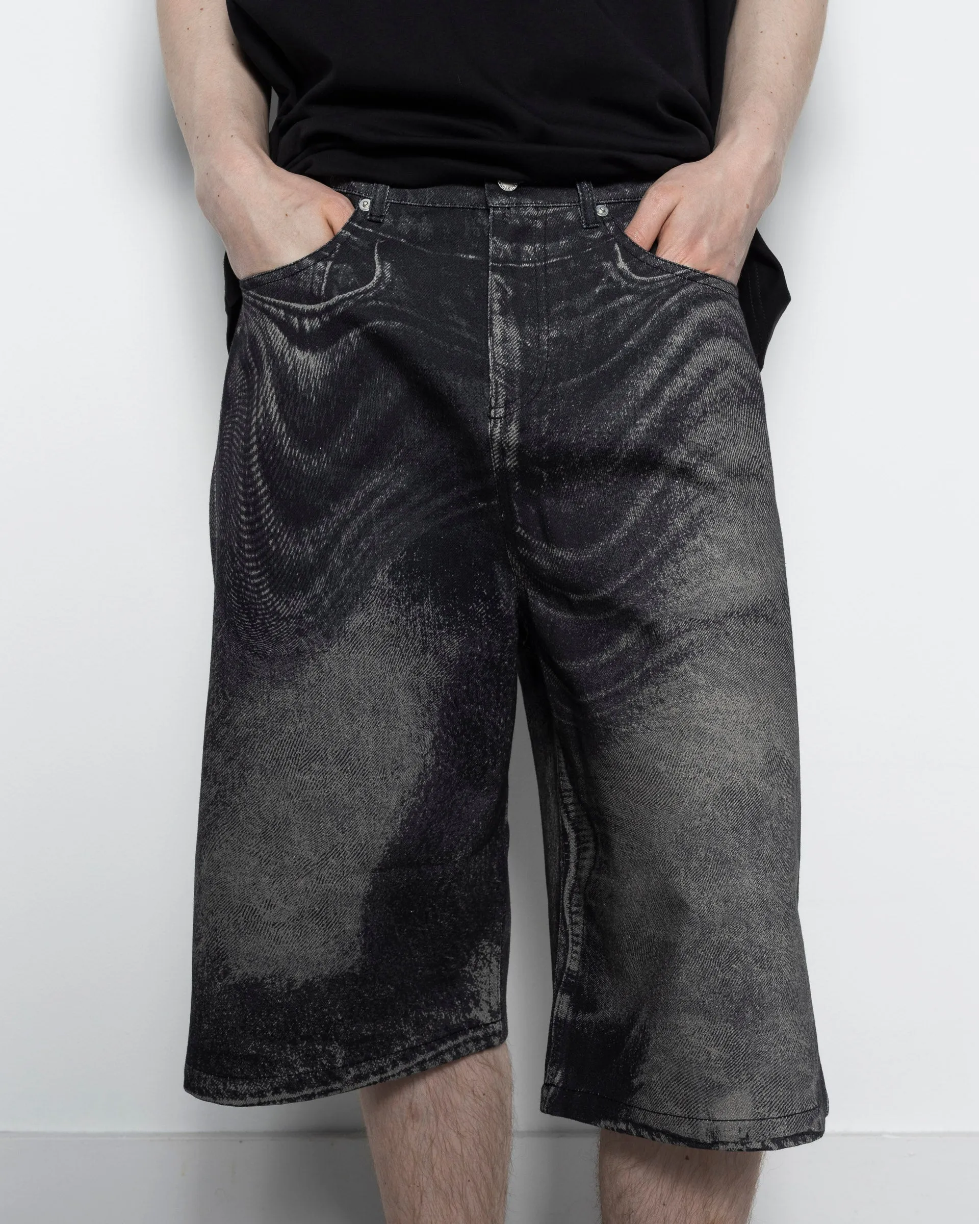 Distorted Denim Shorts in Black and Grey
