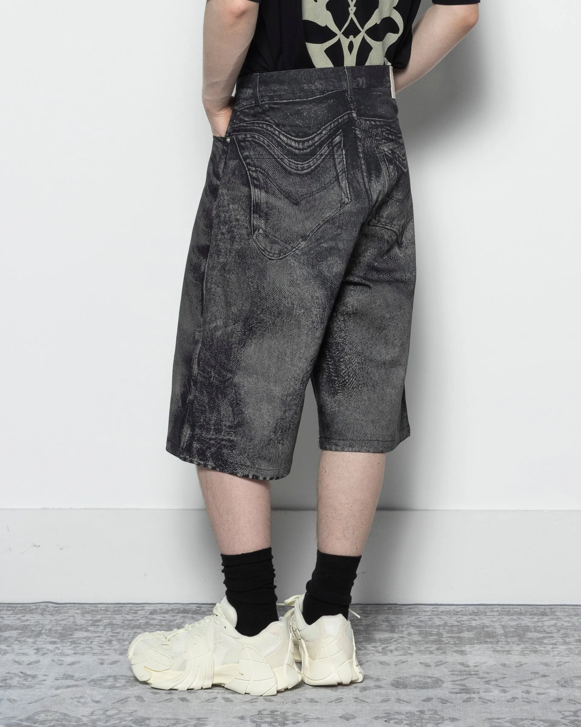 Distorted Denim Shorts in Black and Grey