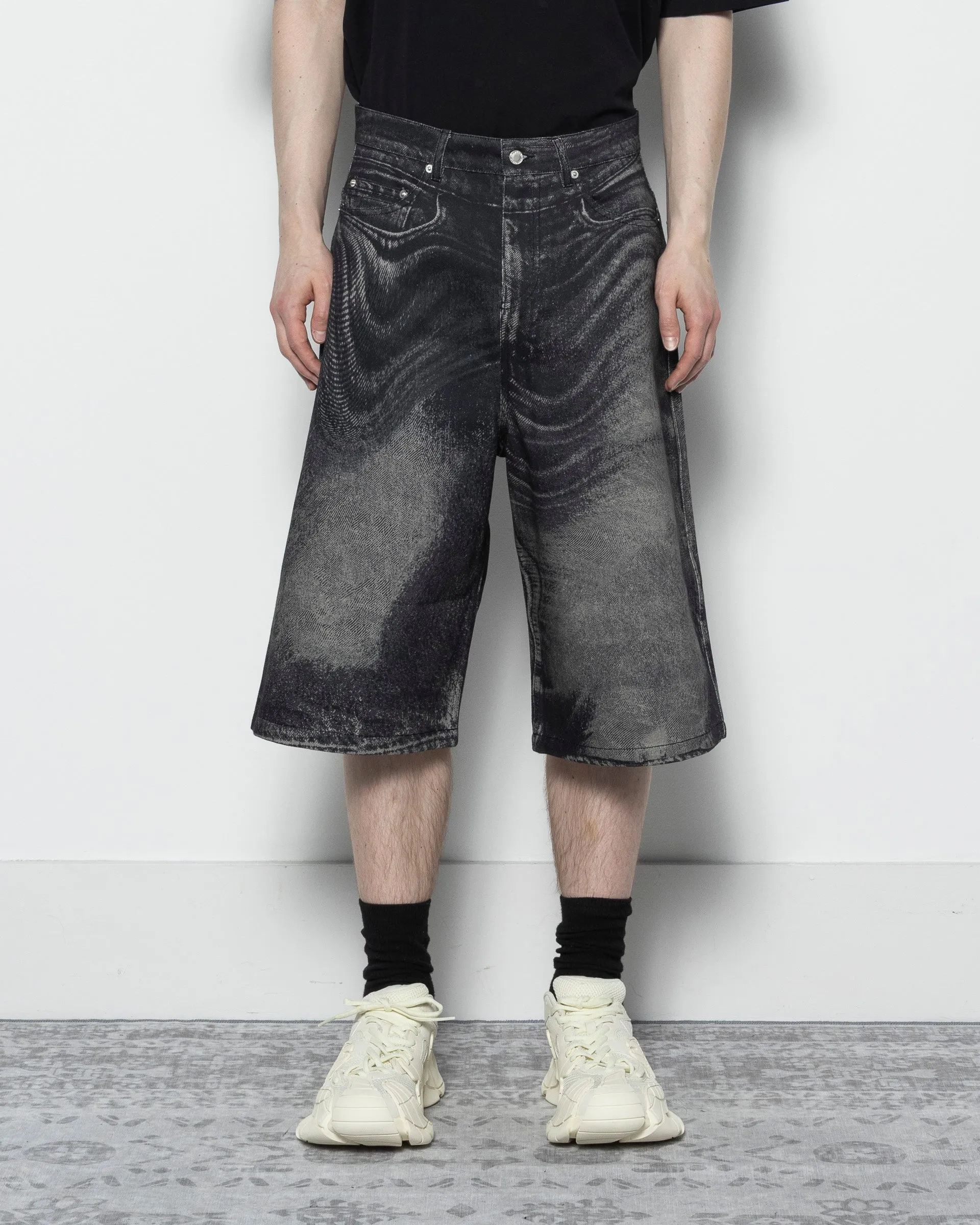 Distorted Denim Shorts in Black and Grey