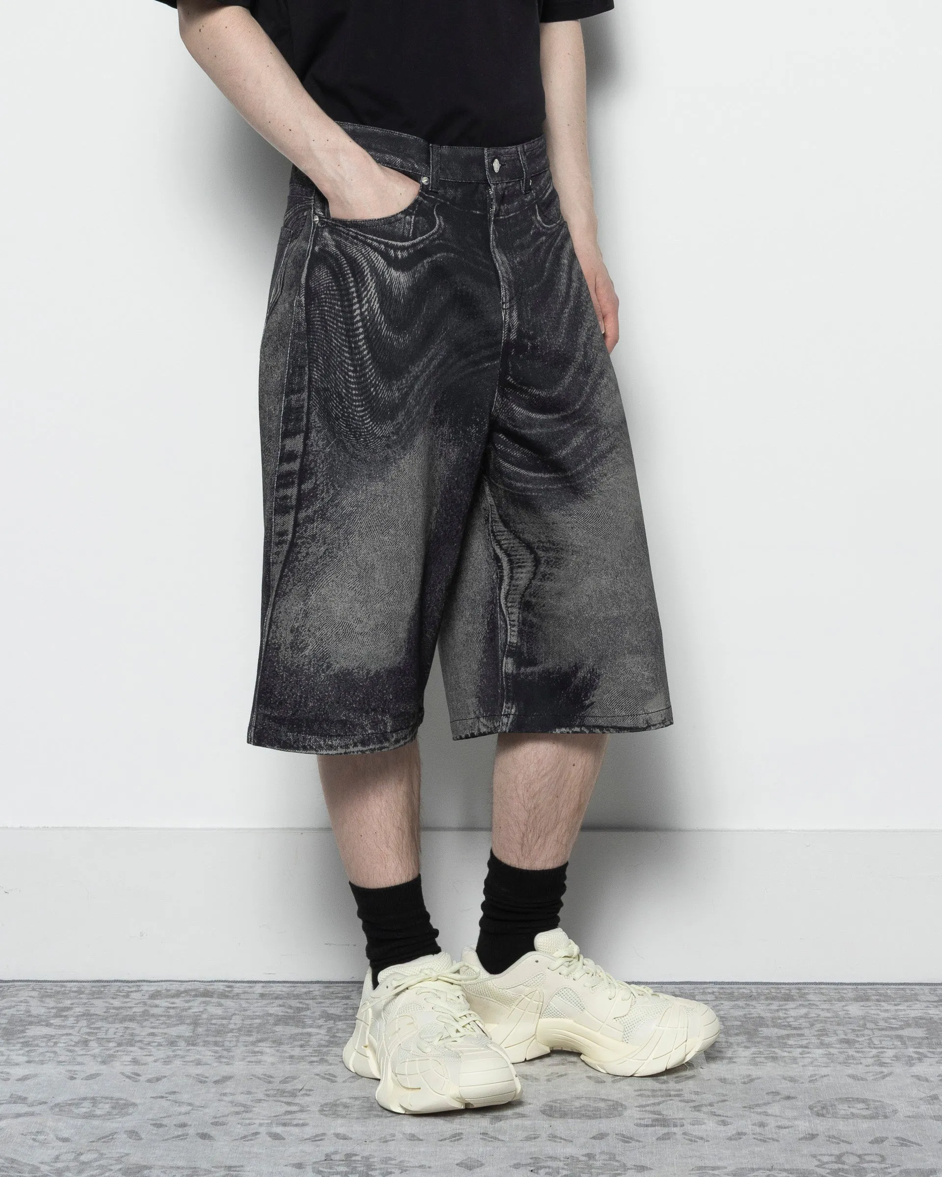 Distorted Denim Shorts in Black and Grey