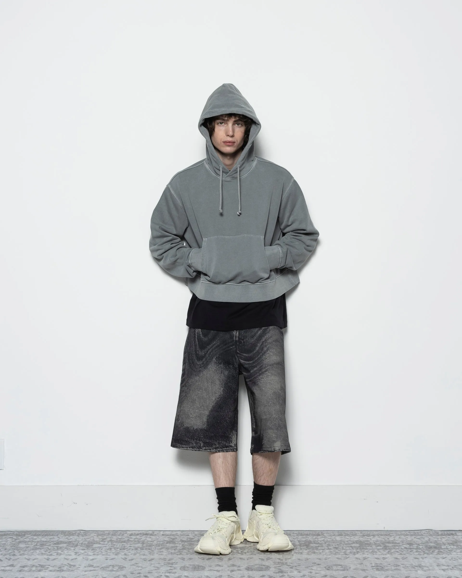 Distorted Denim Shorts in Black and Grey