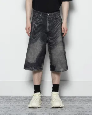 Distorted Denim Shorts in Black and Grey