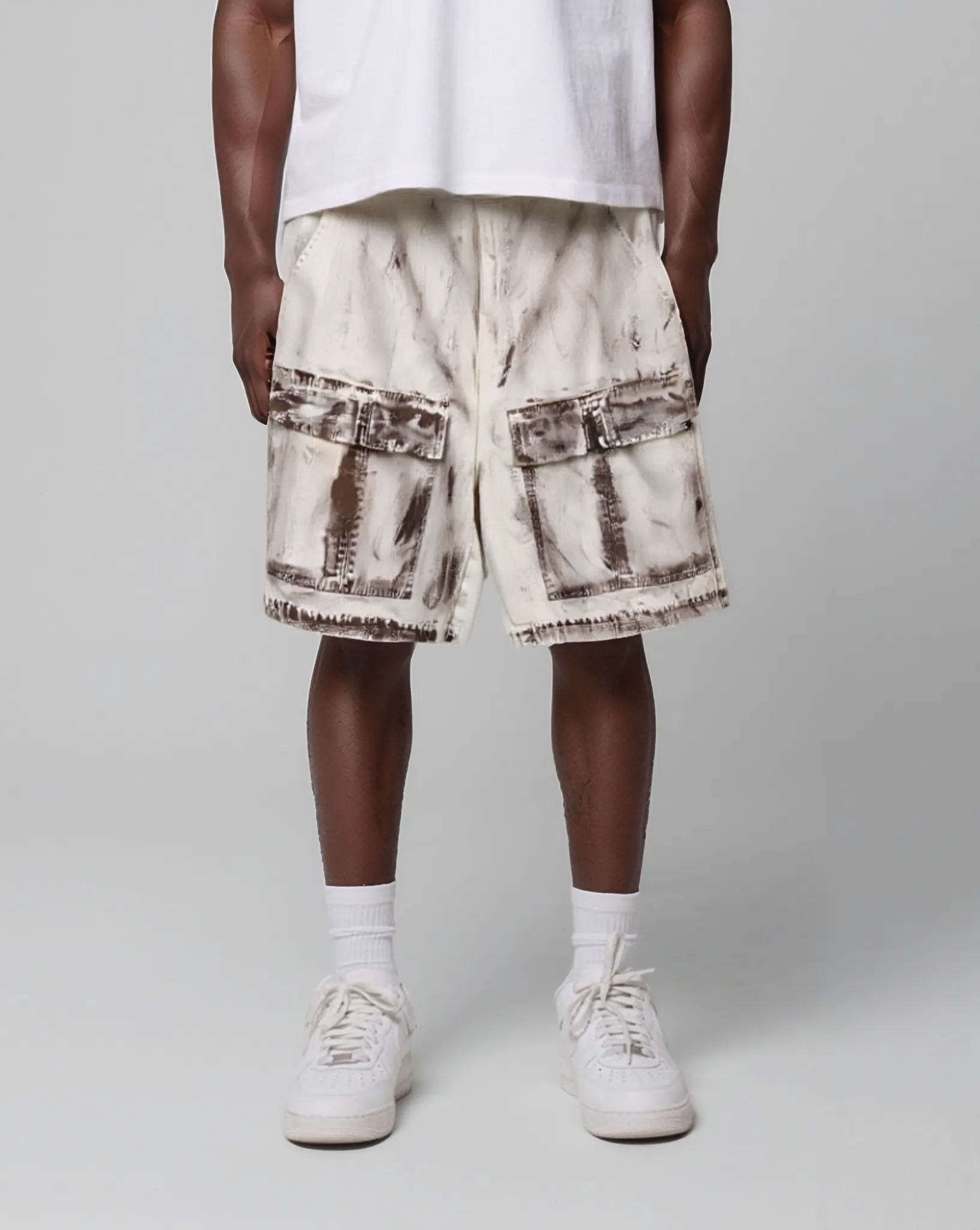Distressed Dirty Denim Cargo Pocket Shorts