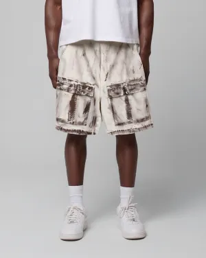 Distressed Dirty Denim Cargo Pocket Shorts