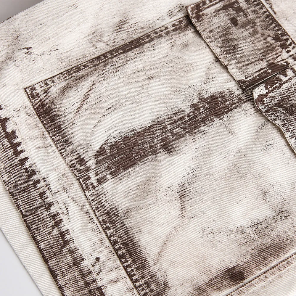 Distressed Dirty Denim Cargo Pocket Shorts