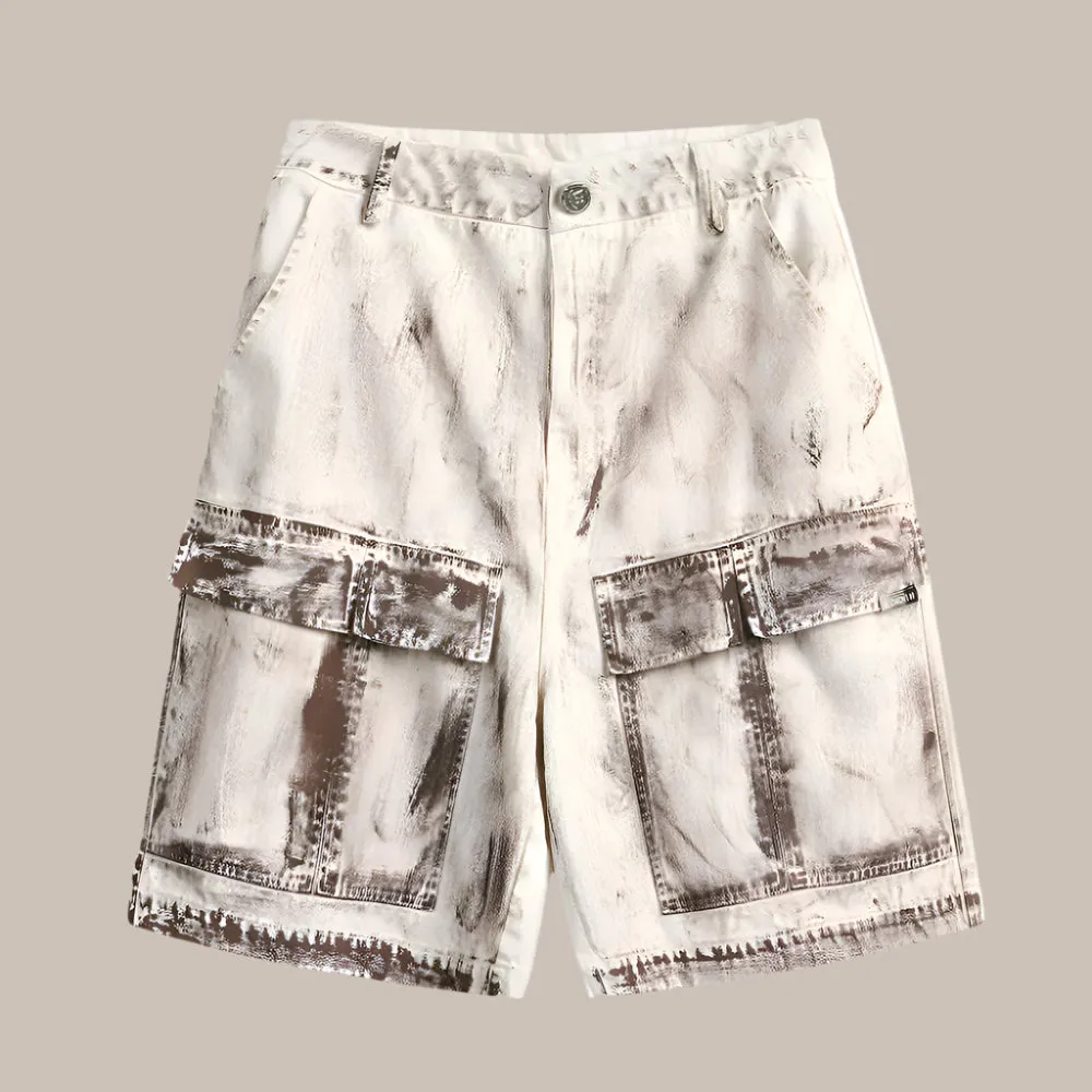 Distressed Dirty Denim Cargo Pocket Shorts