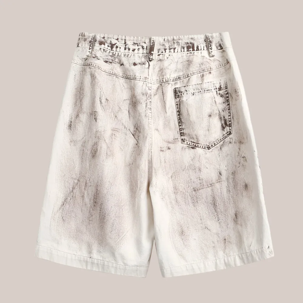 Distressed Dirty Denim Cargo Pocket Shorts