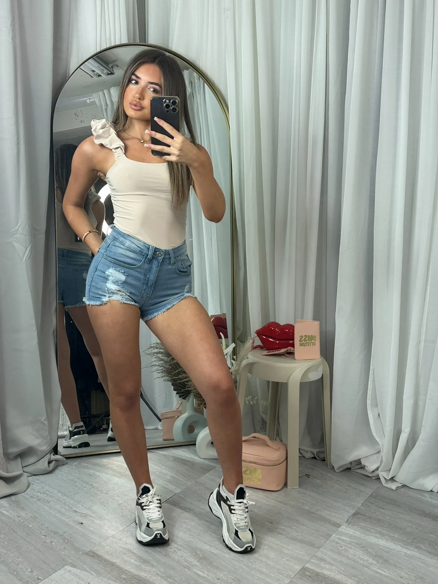 Distressed Stretchy Denim Shorts