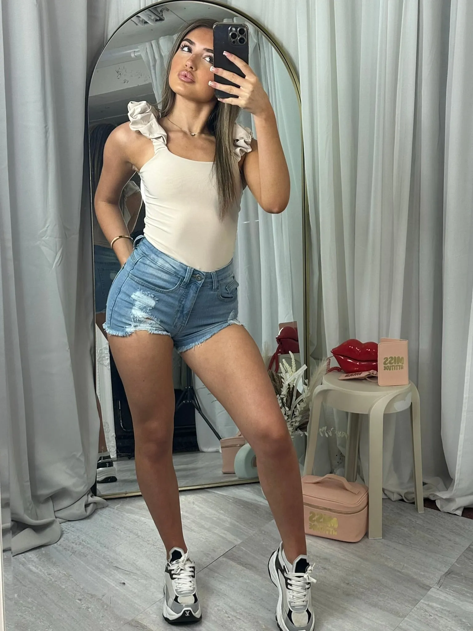 Distressed Stretchy Denim Shorts