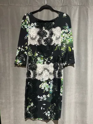 Dolce & Gabbana Black Three Quarter Sleeve Floral and Lace Dress