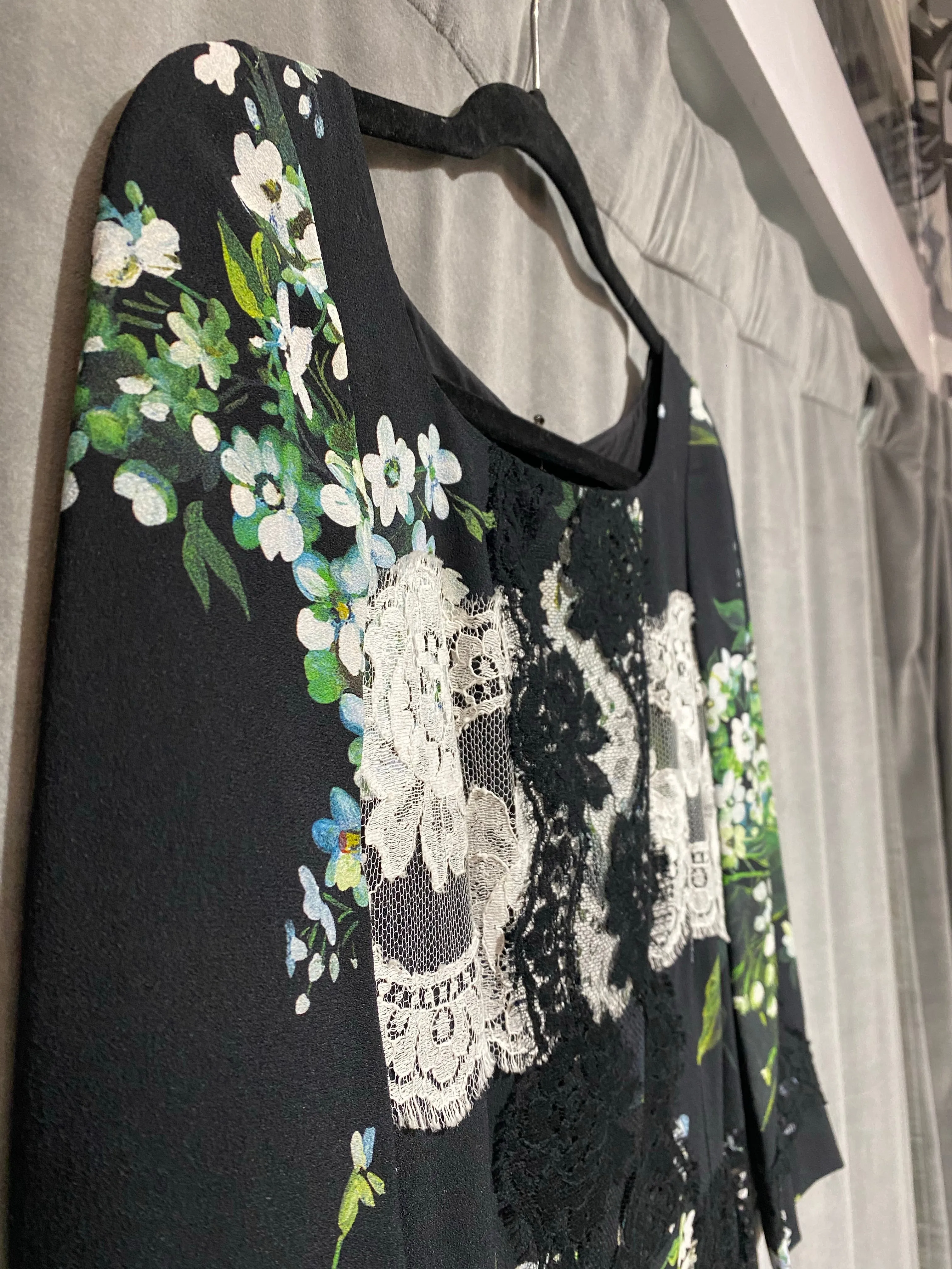 Dolce & Gabbana Black Three Quarter Sleeve Floral and Lace Dress
