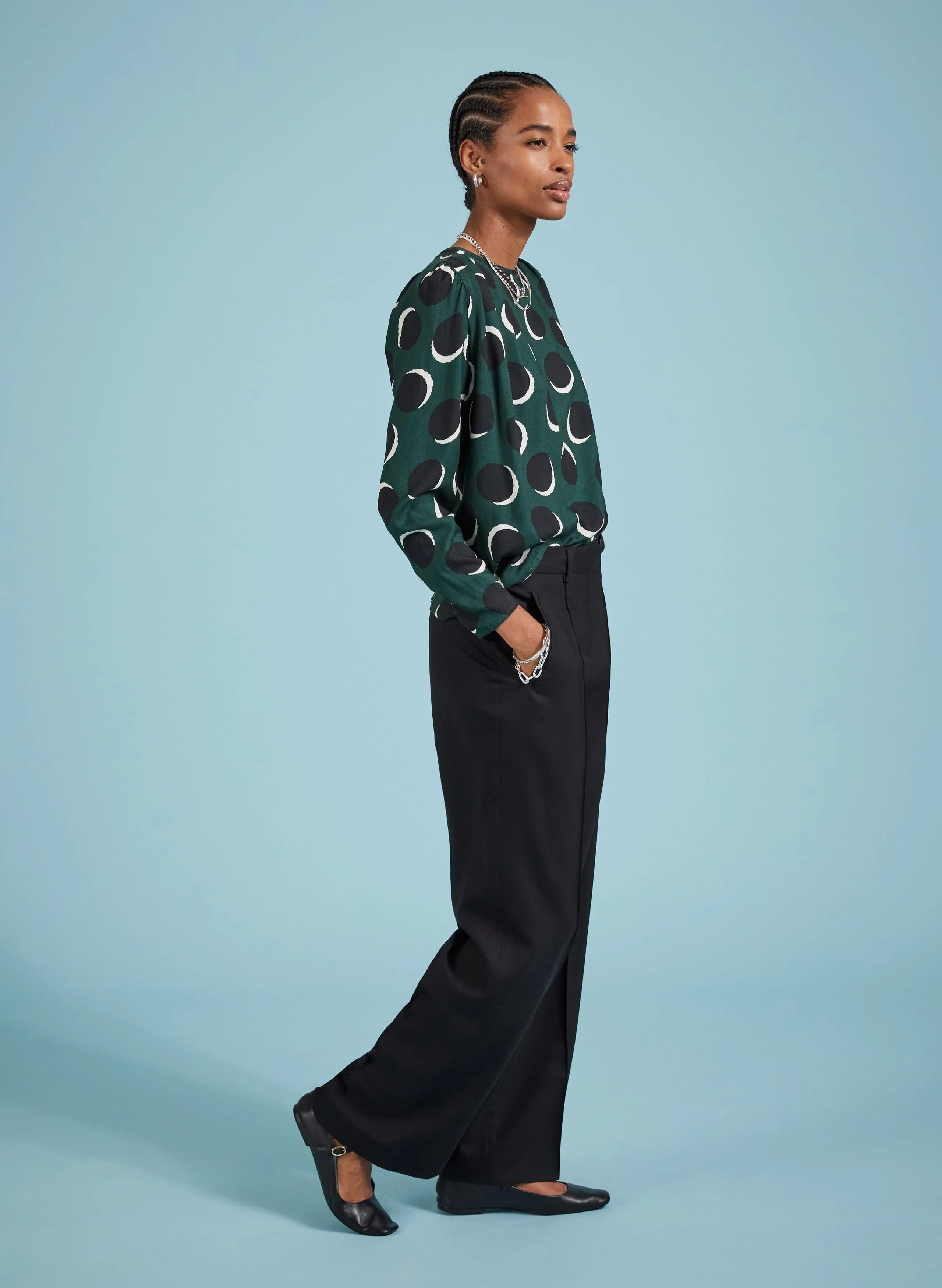 Dottie Livaeco Viscose Printed Blouse | Green Shadow Spot