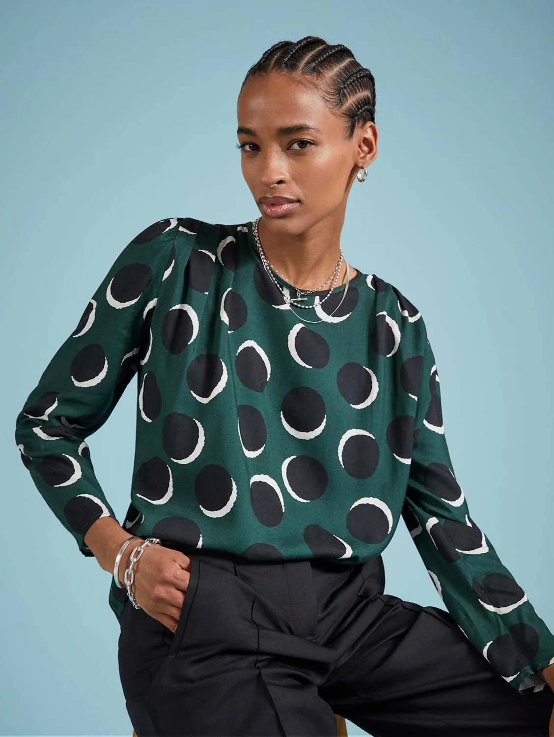 Dottie Livaeco Viscose Printed Blouse | Green Shadow Spot