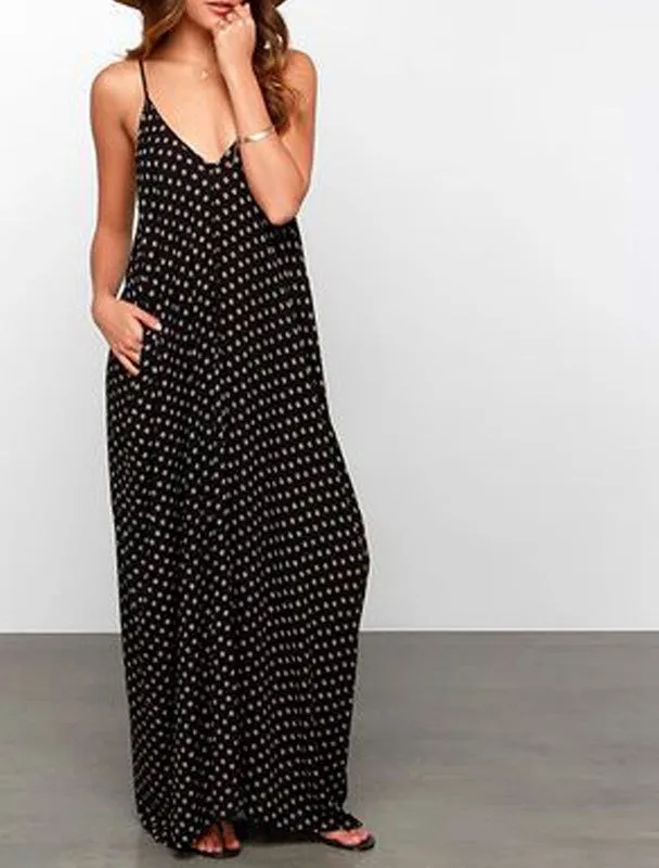 Dress Fashion Women Strapless Polka Dot Casual Loose Long Maxi Dress Beachwear Cotton Vestidos Plus Size