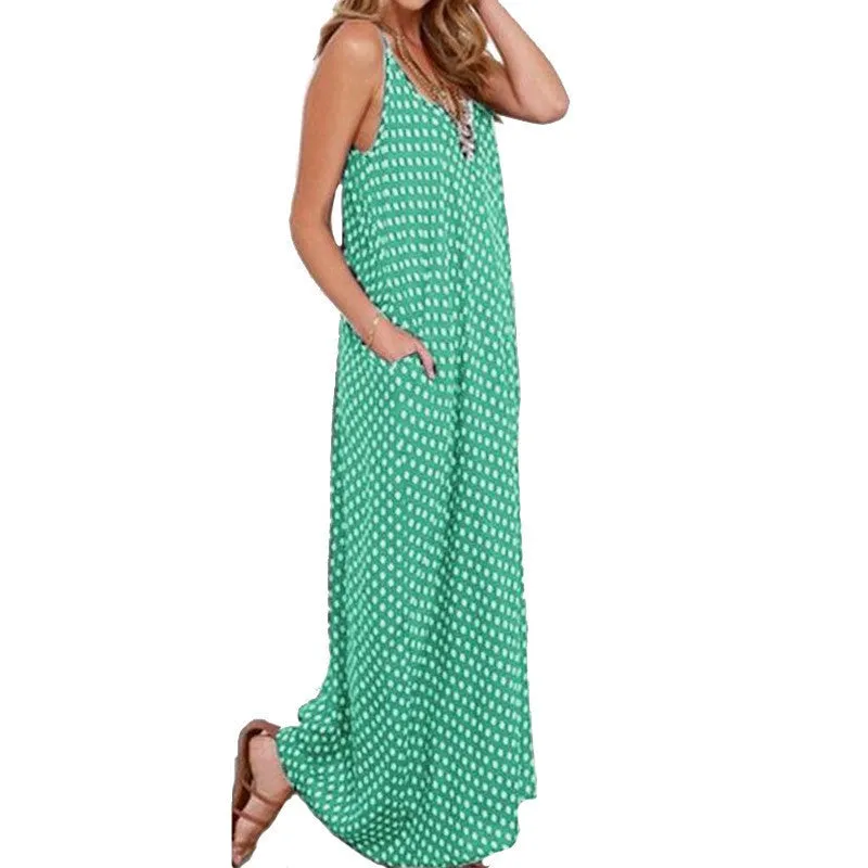 Dress Fashion Women Strapless Polka Dot Casual Loose Long Maxi Dress Beachwear Cotton Vestidos Plus Size
