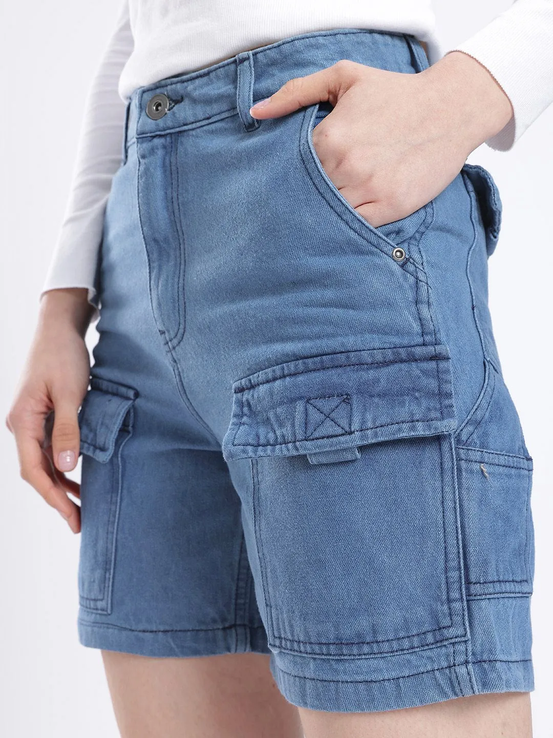 DressBerry Women Utility Touch Denim Cargo Shorts