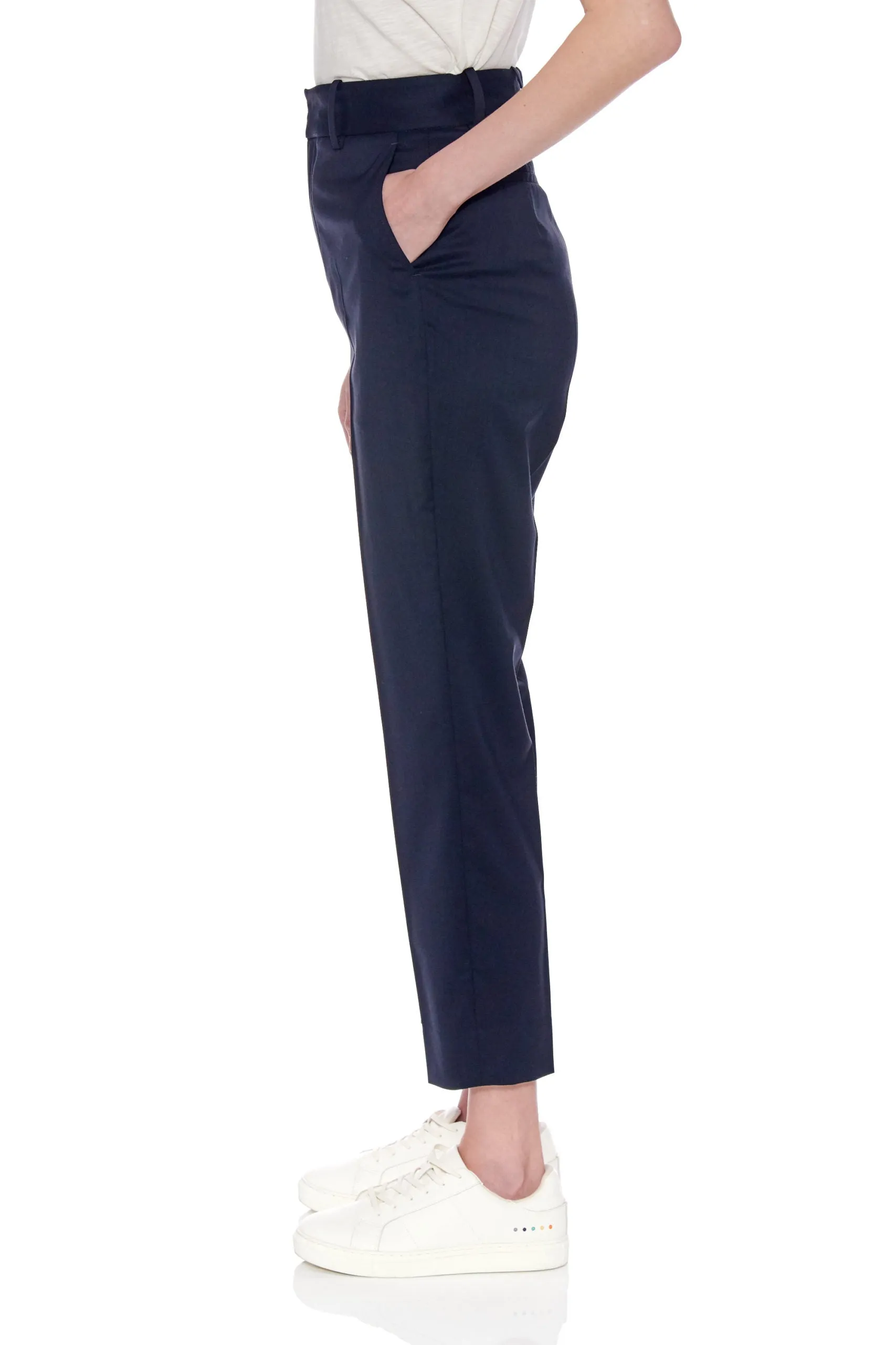 Dunkrik Trousers - High-waisted slim cigarette trousers in navy