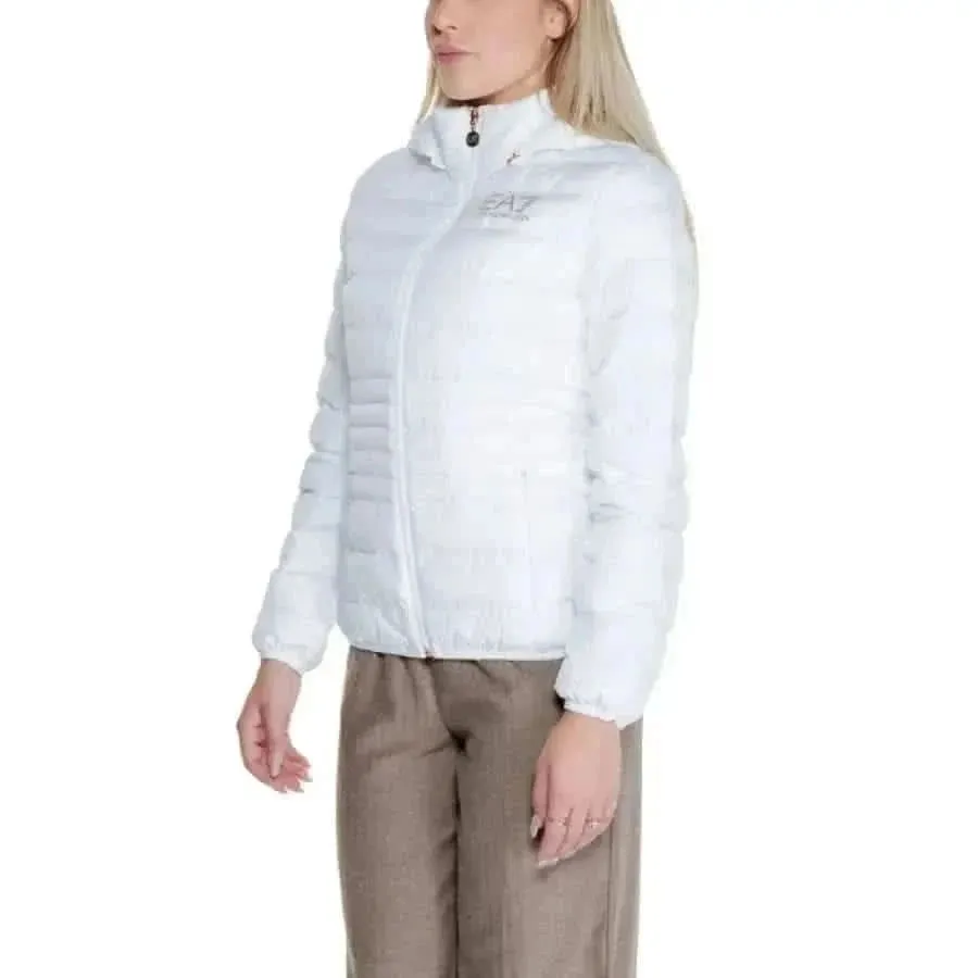 Ea7 Women's Long Hooded Jacket in White