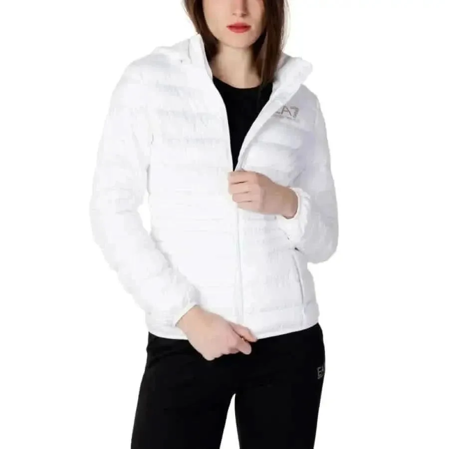 Ea7 Women's Long Hooded Jacket in White
