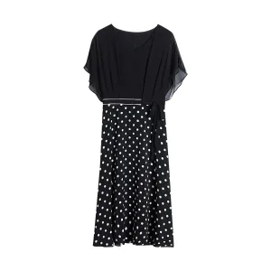 Elegant Faux Two-Piece Women's Tea Dress with a Charming V-Neck