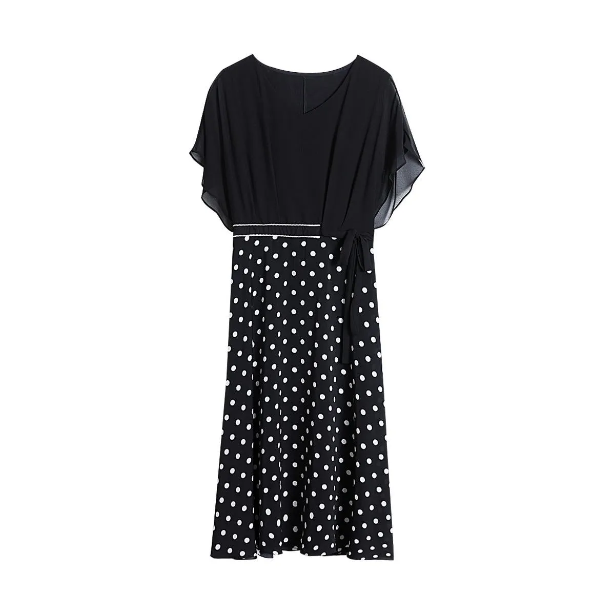 Elegant Faux Two-Piece Women's Tea Dress with a Charming V-Neck