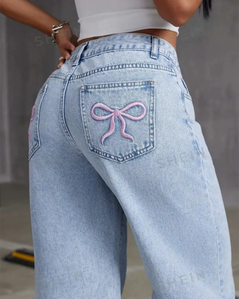 Embroidered Straight-Leg Baggy Trousers