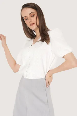 Eyelet Puff Sleeve V-Neck Top