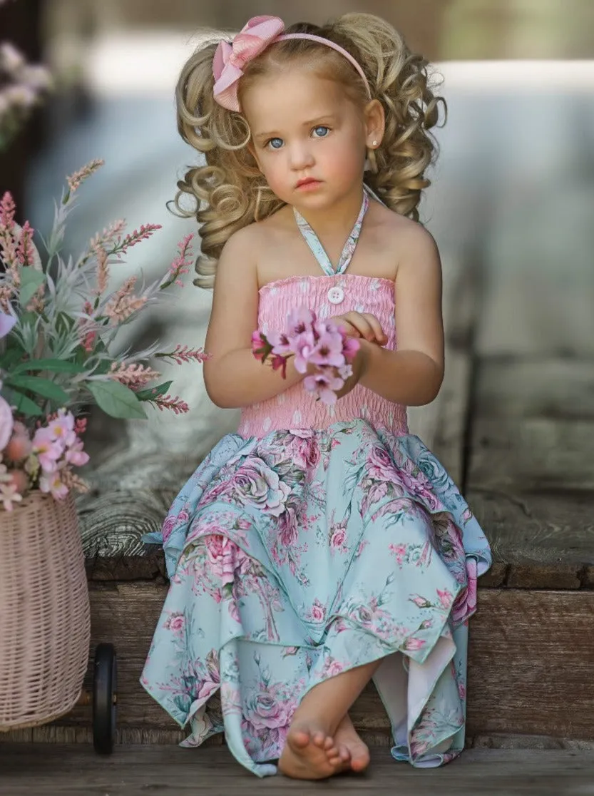 Fancy Roses Smocked Handkerchief Dress