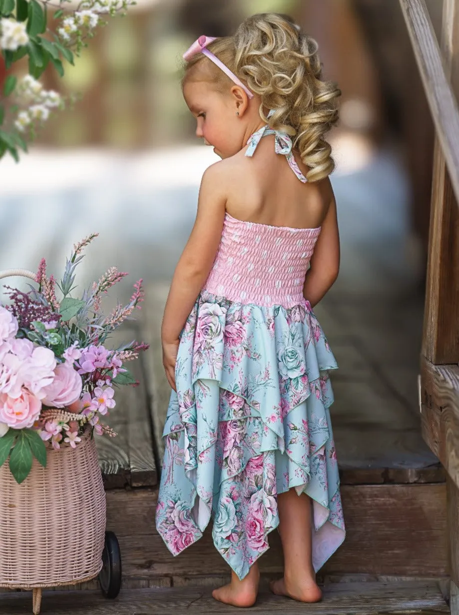 Fancy Roses Smocked Handkerchief Dress