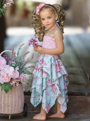 Fancy Roses Smocked Handkerchief Dress