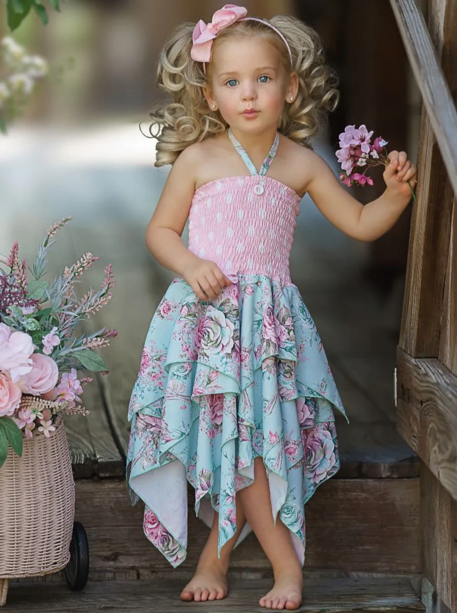 Fancy Roses Smocked Handkerchief Dress
