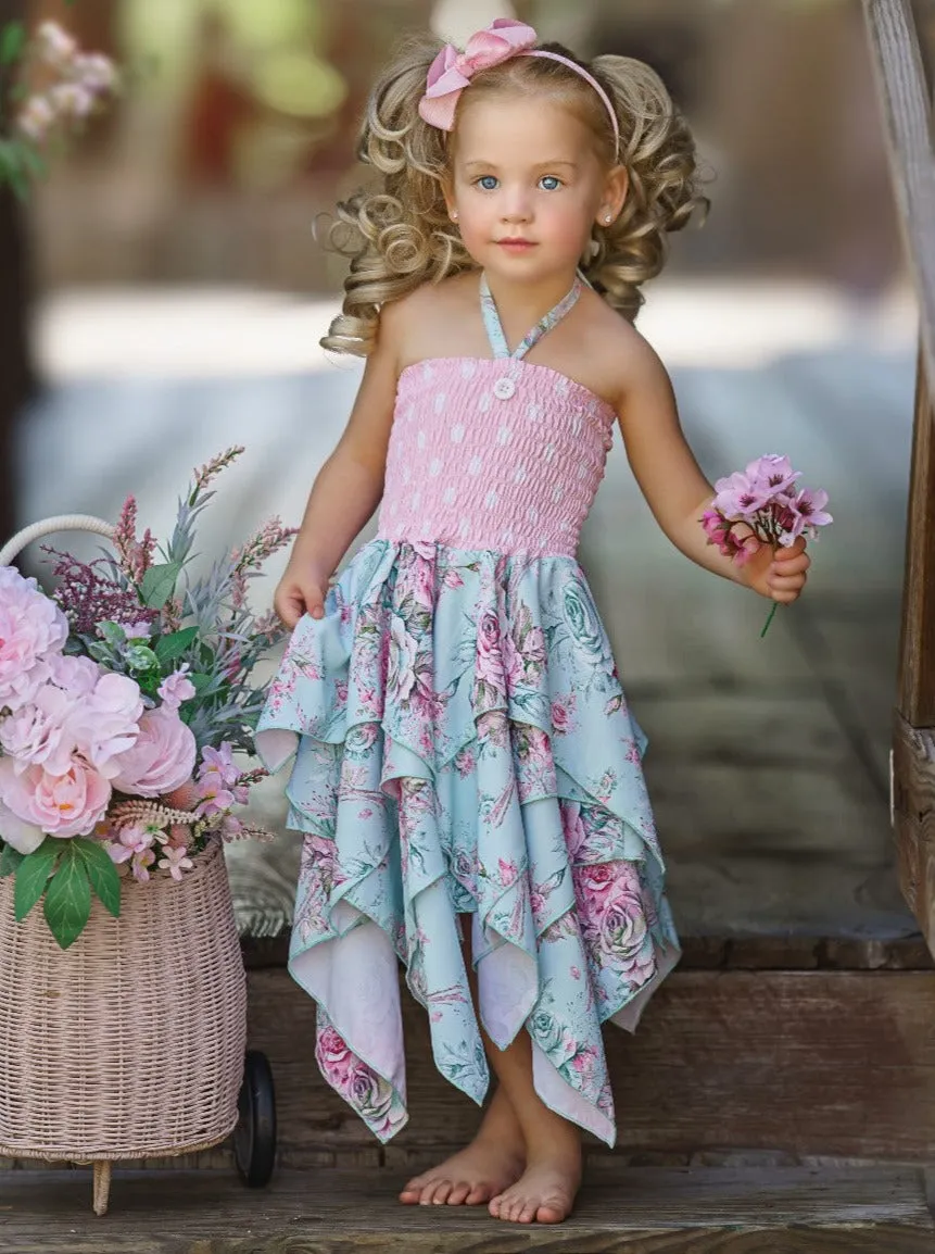 Fancy Roses Smocked Handkerchief Dress