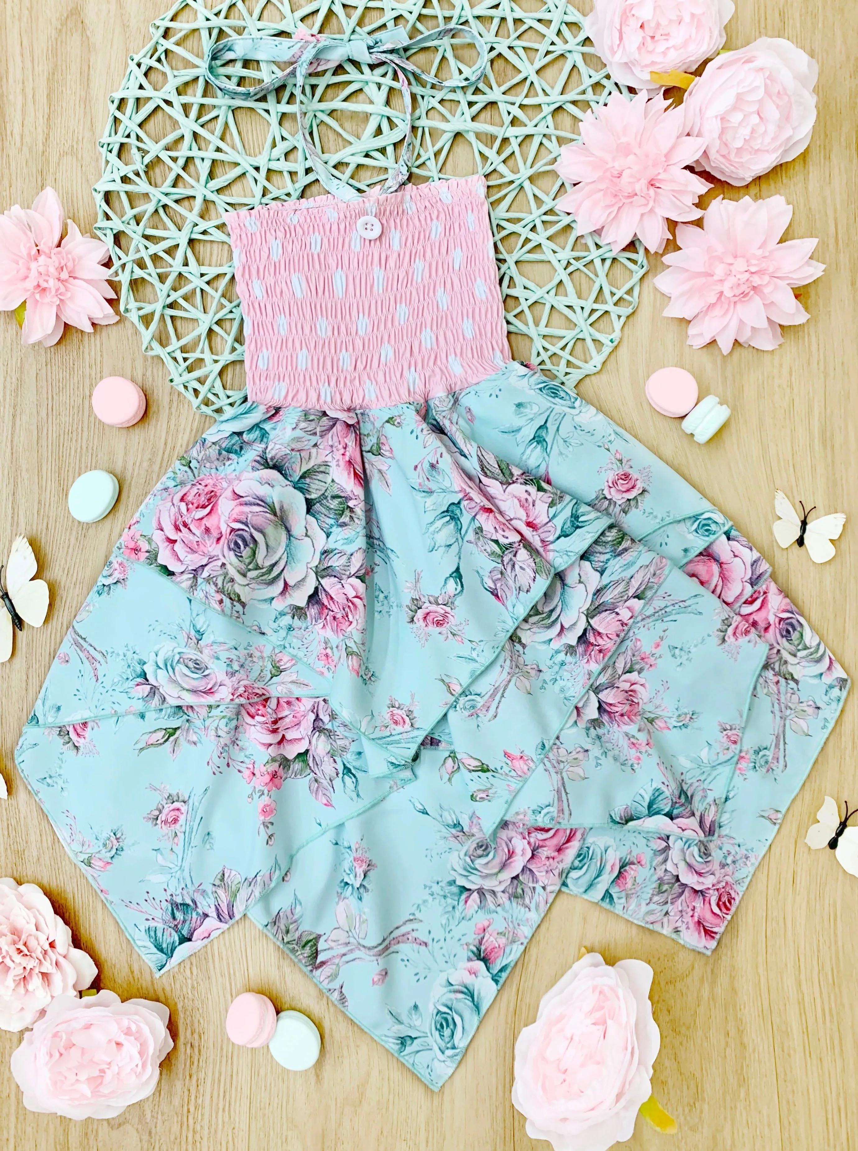 Fancy Roses Smocked Handkerchief Dress