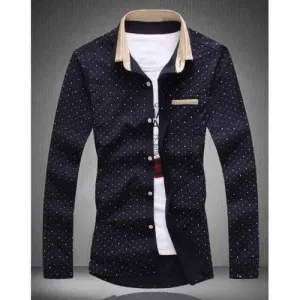 Fashion Shirt Collar Colorful Polka Dots Print Slimming Long Sleeve Cotton Blend Shirt For Men - Cadetblue Xl