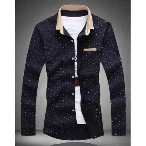 Fashion Shirt Collar Colorful Polka Dots Print Slimming Long Sleeve Cotton Blend Shirt For Men - Cadetblue Xl