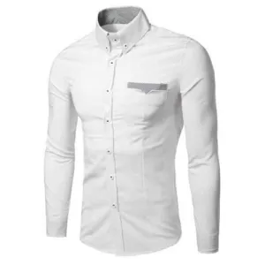 Fashion Turn Down Collar Stripe Long Sleeves Shirt For Men - White M