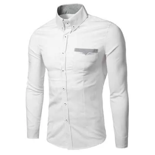 Fashion Turn Down Collar Stripe Long Sleeves Shirt For Men - White M