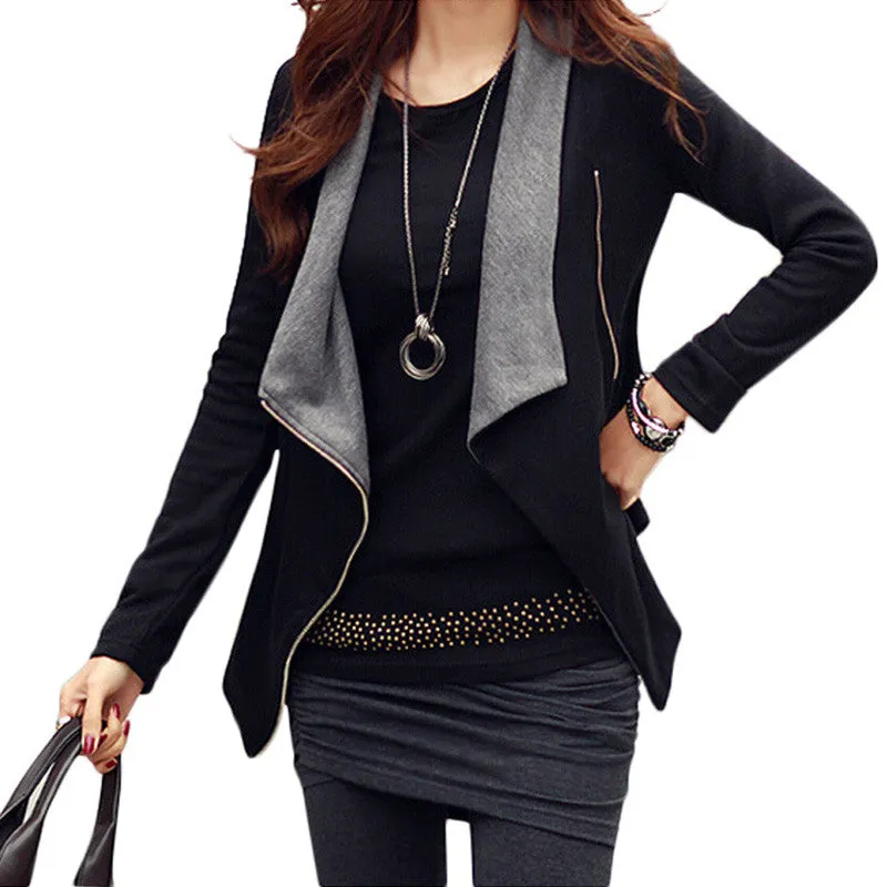 Fashion Women Korean Zipper Slim Casual Long Sleeve Jacket Outwear Coat 3 Colors S-XLHG NW