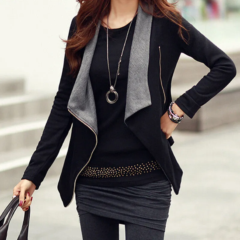Fashion Women Korean Zipper Slim Casual Long Sleeve Jacket Outwear Coat 3 Colors S-XLHG NW