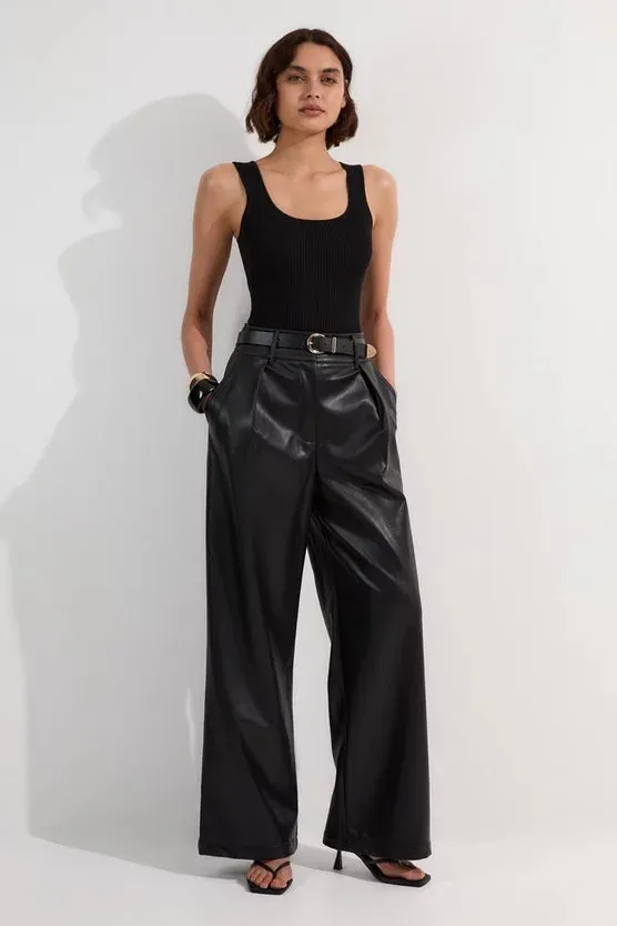 Faux Leather High Waisted Wide Leg Trousers