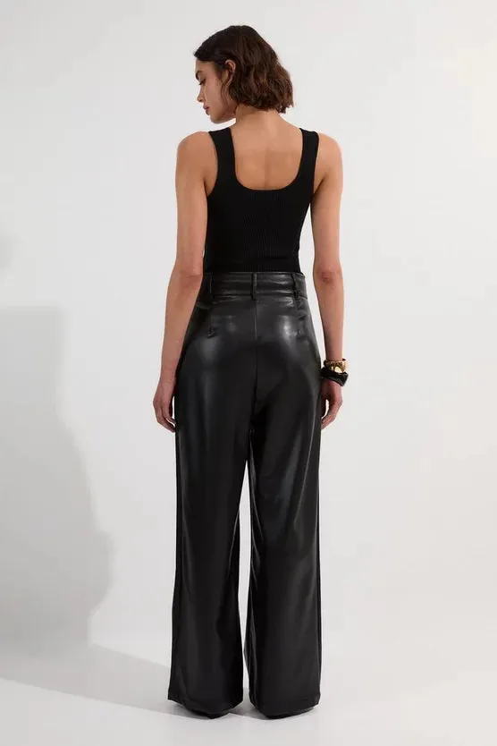 Faux Leather High Waisted Wide Leg Trousers