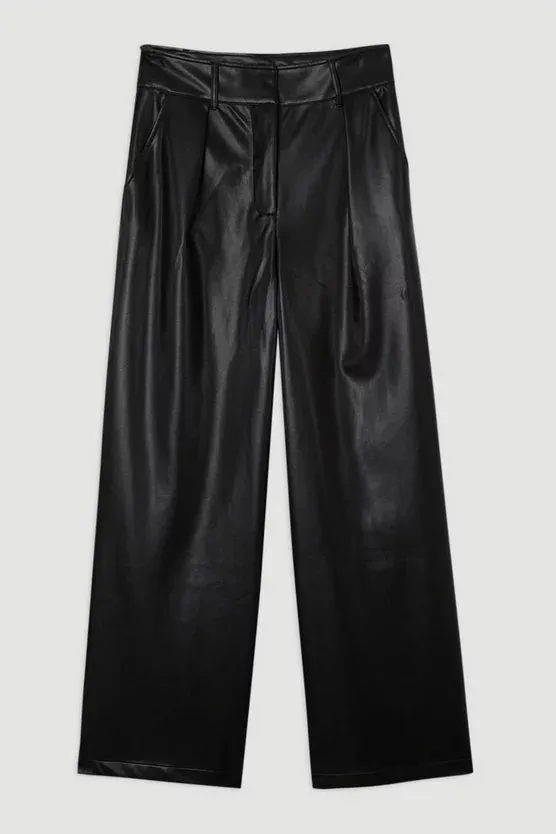 Faux Leather High Waisted Wide Leg Trousers