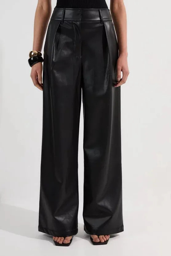 Faux Leather High Waisted Wide Leg Trousers