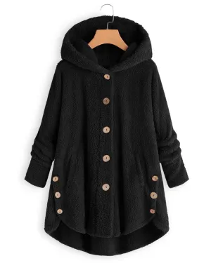 Female Jacket Plush Coat Fashion Warm Women Button Coat Fluffy Tail Tops Women's Hooded Jackets Pullover Loose Sweater Size Plus