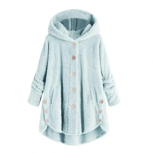 Female Jacket Plush Coat Fashion Warm Women Button Coat Fluffy Tail Tops Women's Hooded Jackets Pullover Loose Sweater Size Plus