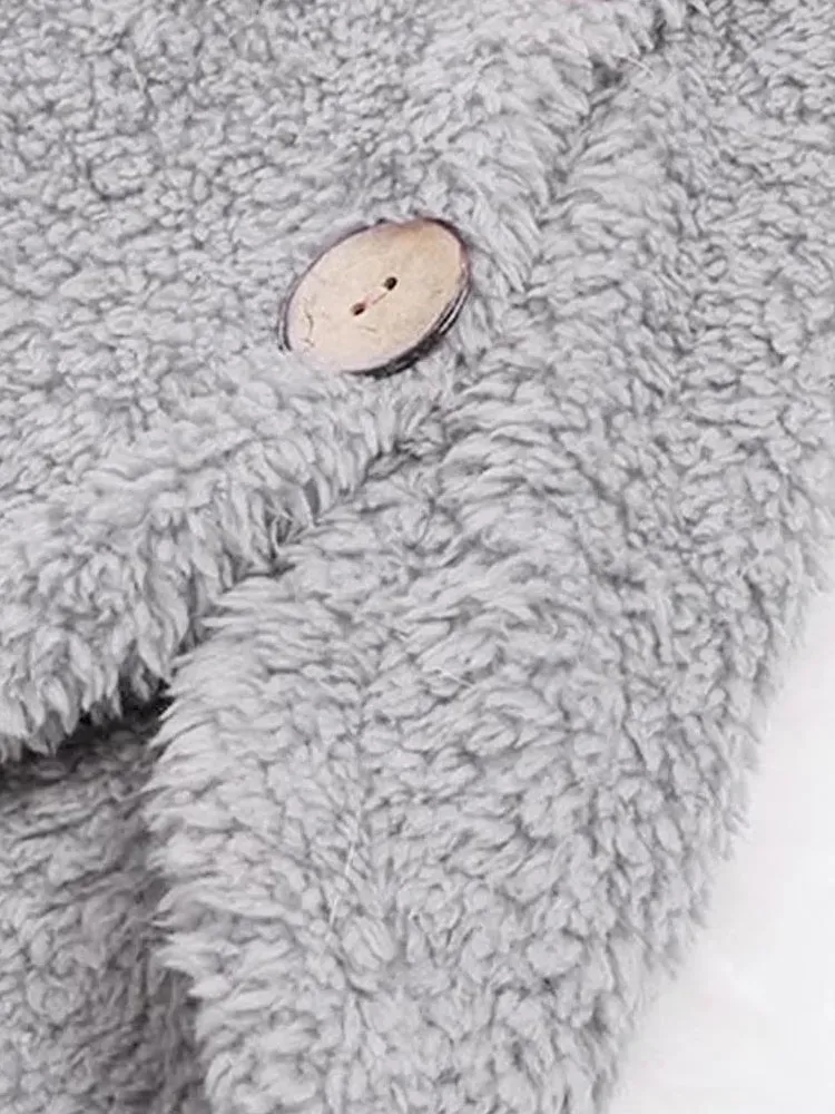 Female Jacket Plush Coat Fashion Warm Women Button Coat Fluffy Tail Tops Women's Hooded Jackets Pullover Loose Sweater Size Plus