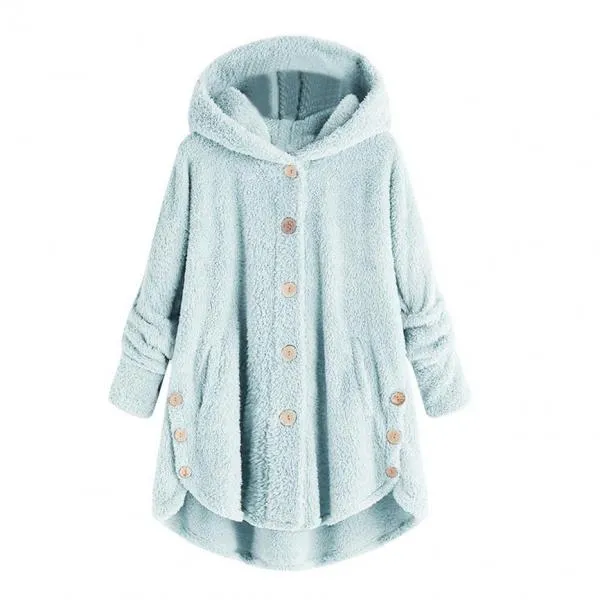 Female Jacket Plush Coat Fashion Warm Women Button Coat Fluffy Tail Tops Women's Hooded Jackets Pullover Loose Sweater Size Plus