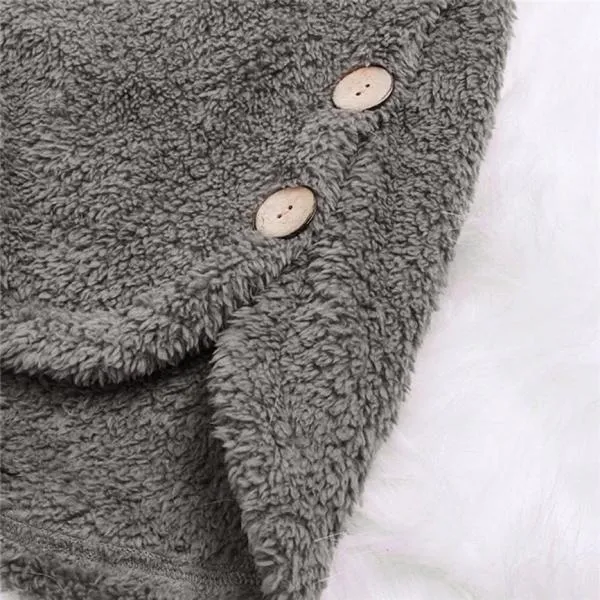 Female Jacket Plush Coat Fashion Warm Women Button Coat Fluffy Tail Tops Women's Hooded Jackets Pullover Loose Sweater Size Plus