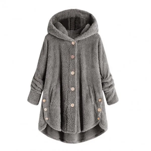 Female Jacket Plush Coat Fashion Warm Women Button Coat Fluffy Tail Tops Women's Hooded Jackets Pullover Loose Sweater Size Plus